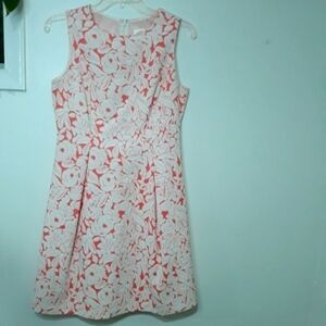 Eliza J Dress Lined Sleeveless Floral Pleated Zippered White and Pink Size 6